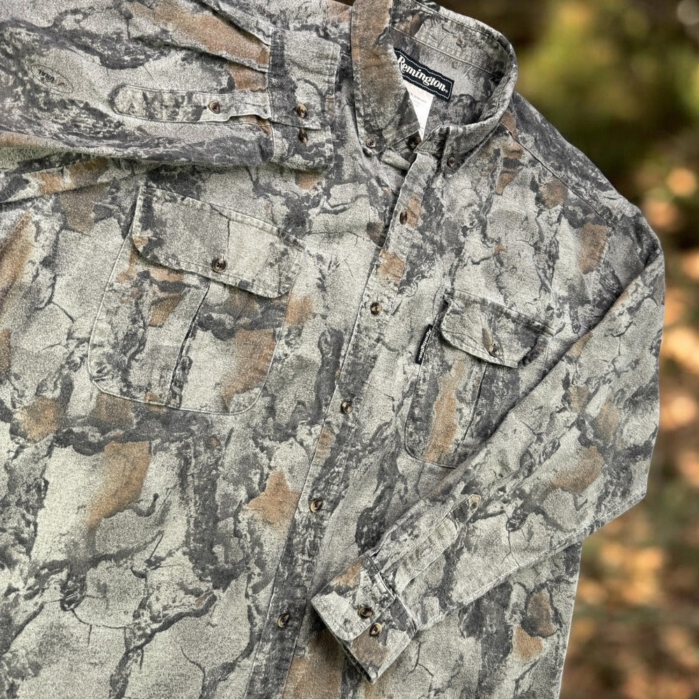Remington Camo Shirt Men XL Long Sleeve Button Up Hunting Cotton‎ Natural Gear